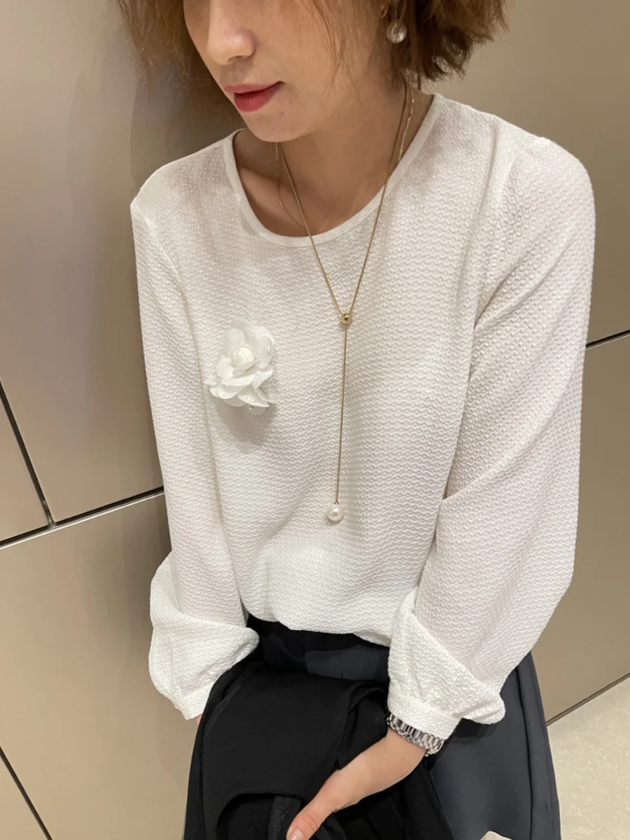 

Шелковая блузка Ele с принтом «Чайные розы», классическая, с драпировкой, круглым вырезом, длинными рукавами, свободного кроя, для делового повседневного стиля