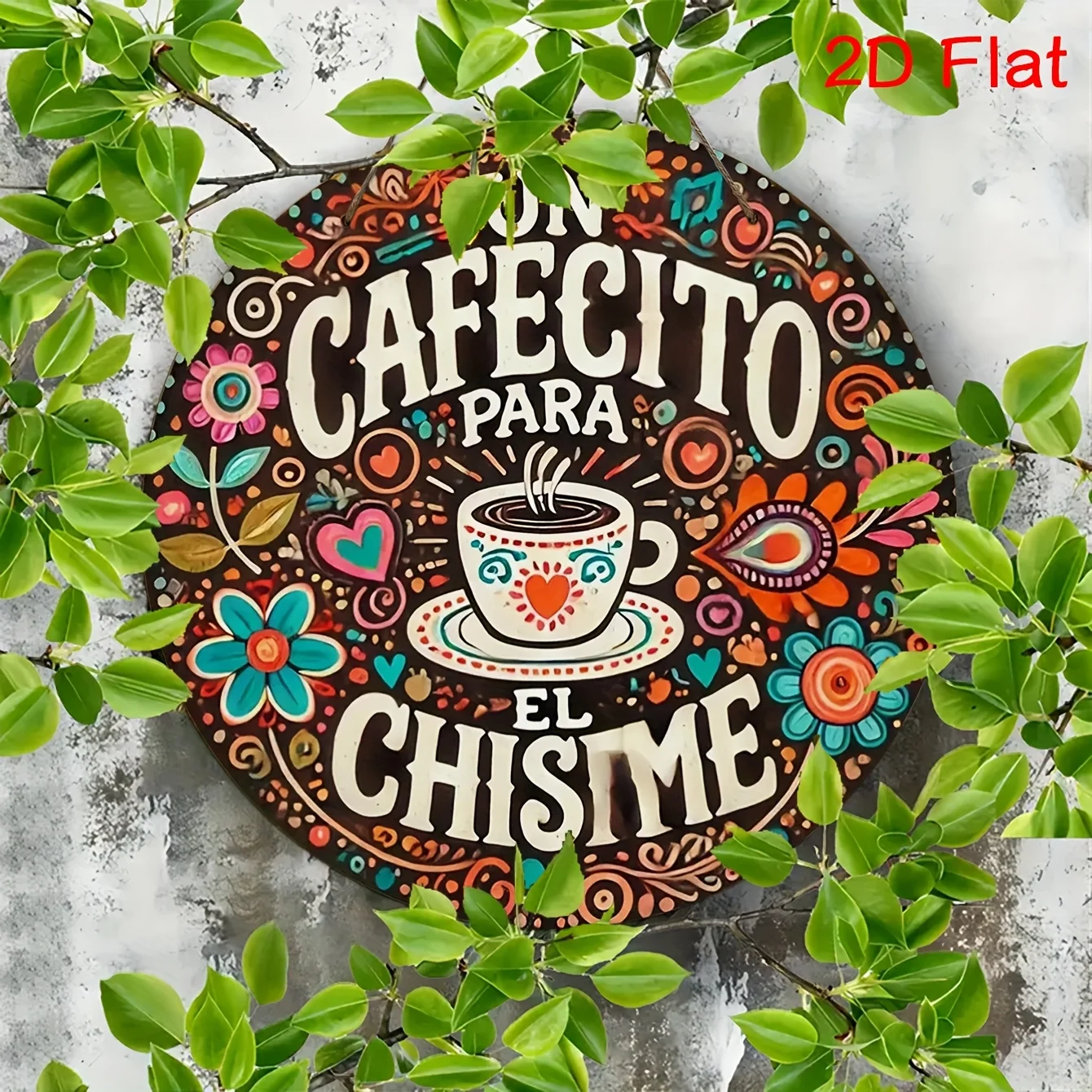 2D Flat - Vintage Coffee-Themed 2D Flat Wooden Wall Decor - 8X8 Inch Round Wooden Sign Featuring The Words 