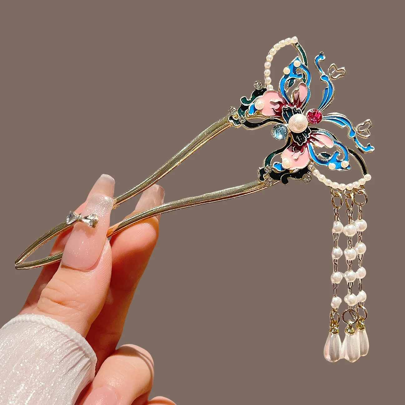 Pearls U Shaped Hair Sticks Fan Shaped Butterfly Tassel Hair Forks Bun Metal Hairpins Elegant Women Jewelry Hair Accessories image 3