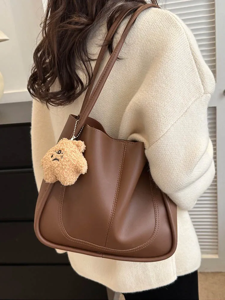 Tas Tote Wanita Retro Sederhana Kapasitas Besar, Gaya Kasual untuk Musim Gugur dan Musim Dingin, Cocok untuk Kerja dan Santai