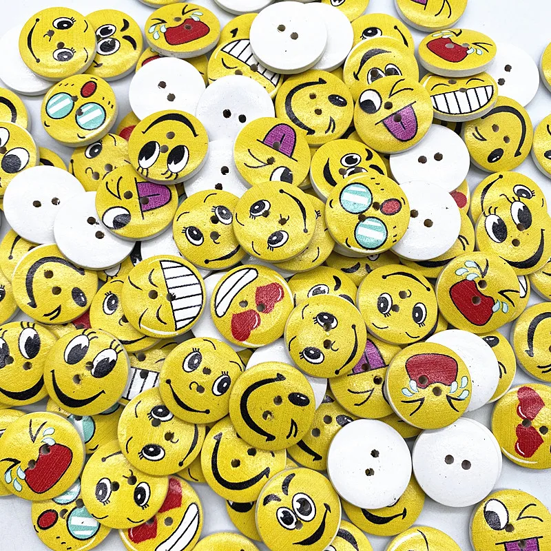جديد 20 قطعة 20 مللي متر مجموعة متنوعة من أزرار خشبية دائرية الكرتون يبتسم الوجه أزرار للزينة الزفاف الخياطة اكسسوارات #2
