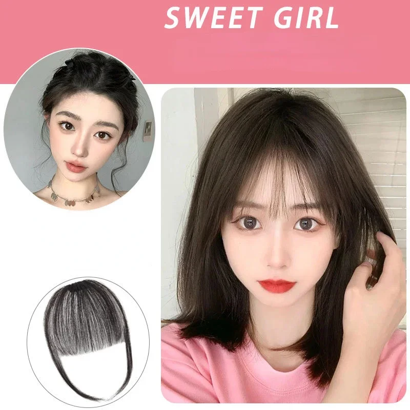 Fake Air Bangs Korean Hair Clip-In Extension Heat Resistant Natural Invisible Hairpiece Women Natural Black Bangs Clip Extension