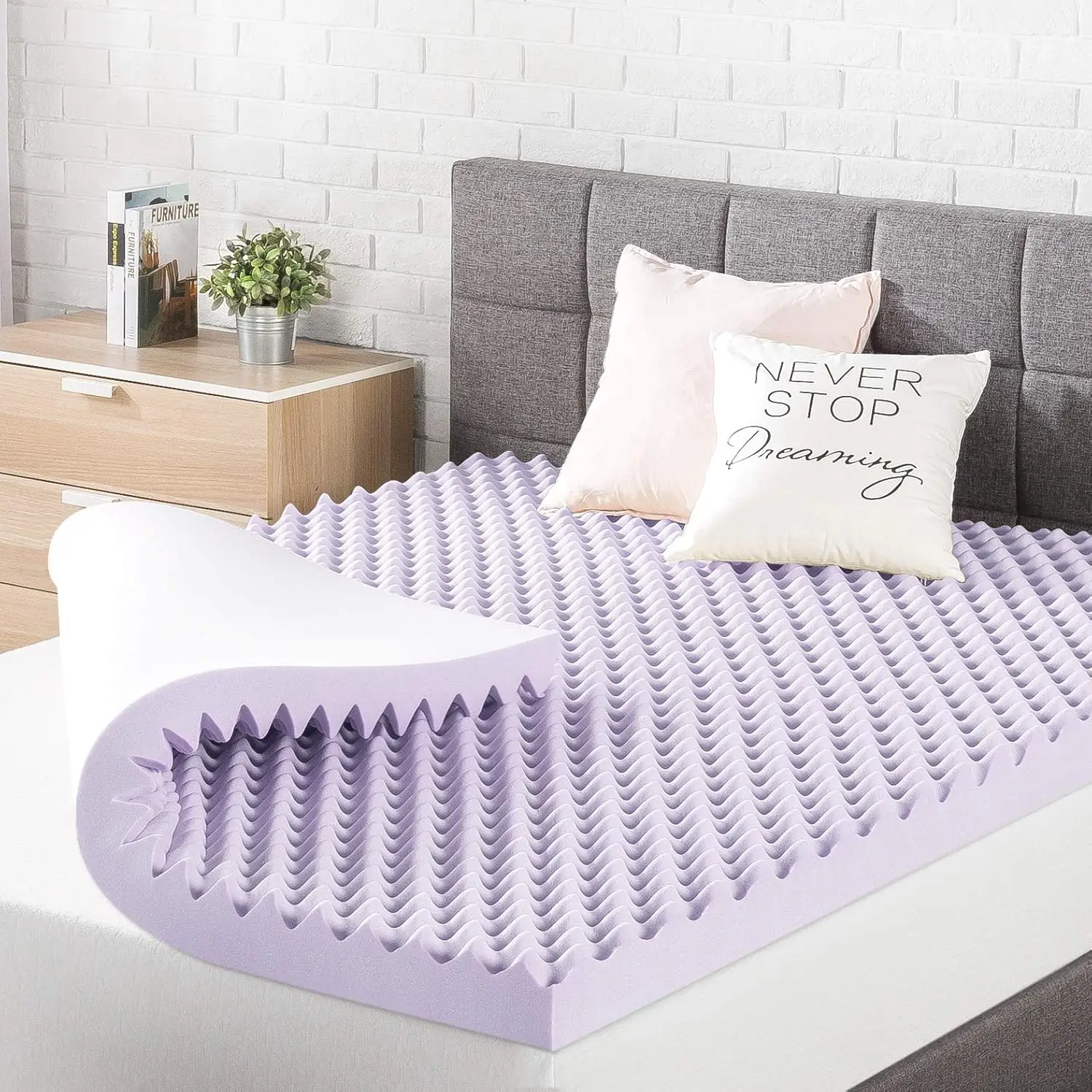 

3 H Egg Crate Memory Foam Mattress Topper With Soothing Lavender Infusion, Certipur-Us Certified, Twin