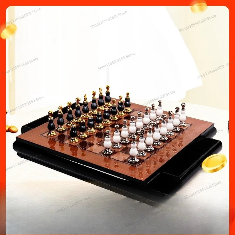 For wooden chess board practice set, creative zinc alloy paint chess game craft gift
