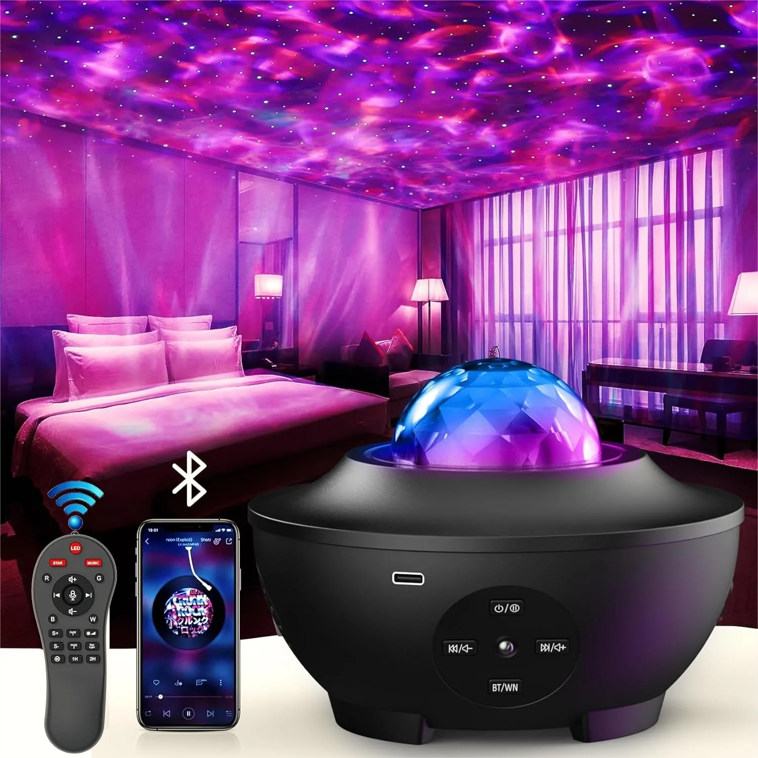 

Galaxy Projector Night Light with Remote Control, White Noise, Music Speaker & Timer for Bedroom Decor and Relaxation