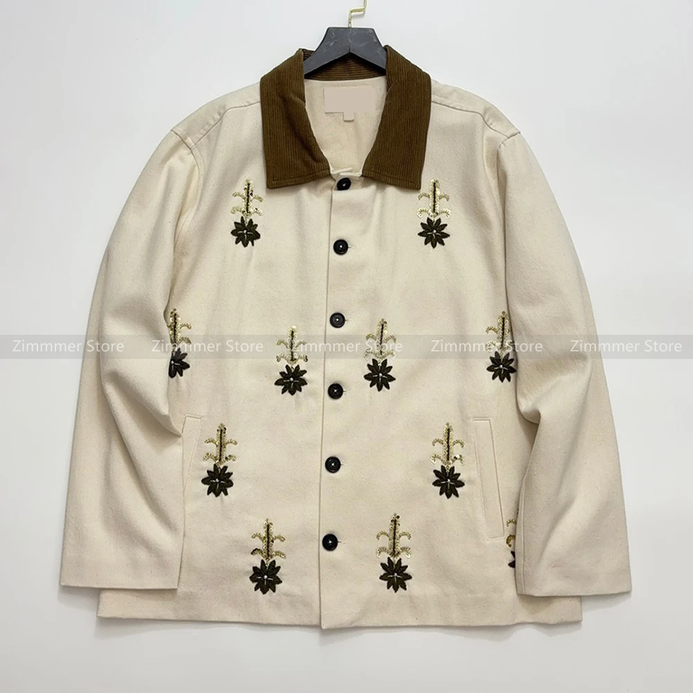 

Fashion women's retro niche ~ heavy embroidery flowers corduroy lapel casual jacket jacket