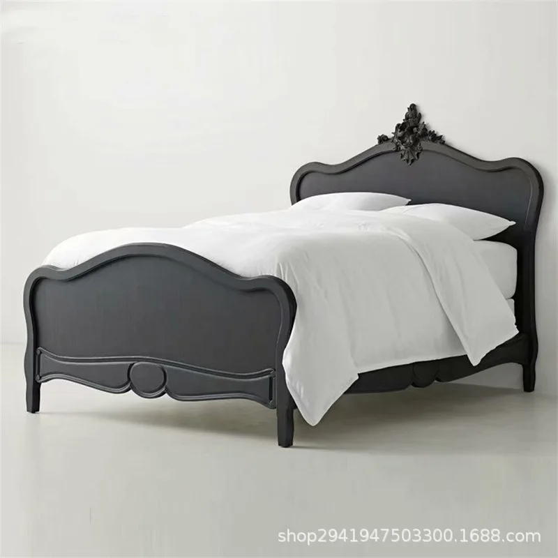 

Solid wood oak bed European white engraved 1.5 princess bed bedroom fashion double bed