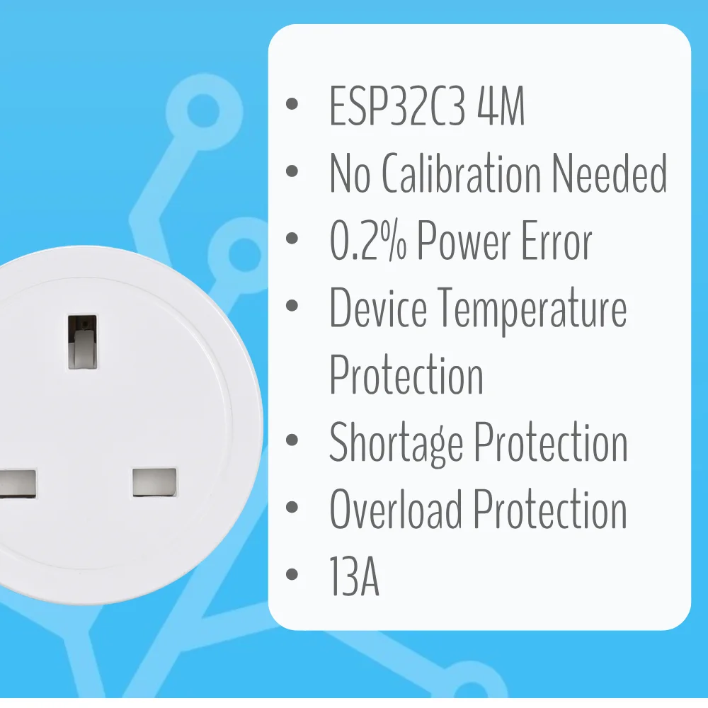 IoTorero Tasmota Matter MQTT ESP32C3 UK Plug Monitoramento de consumo 13A funciona com home assistant