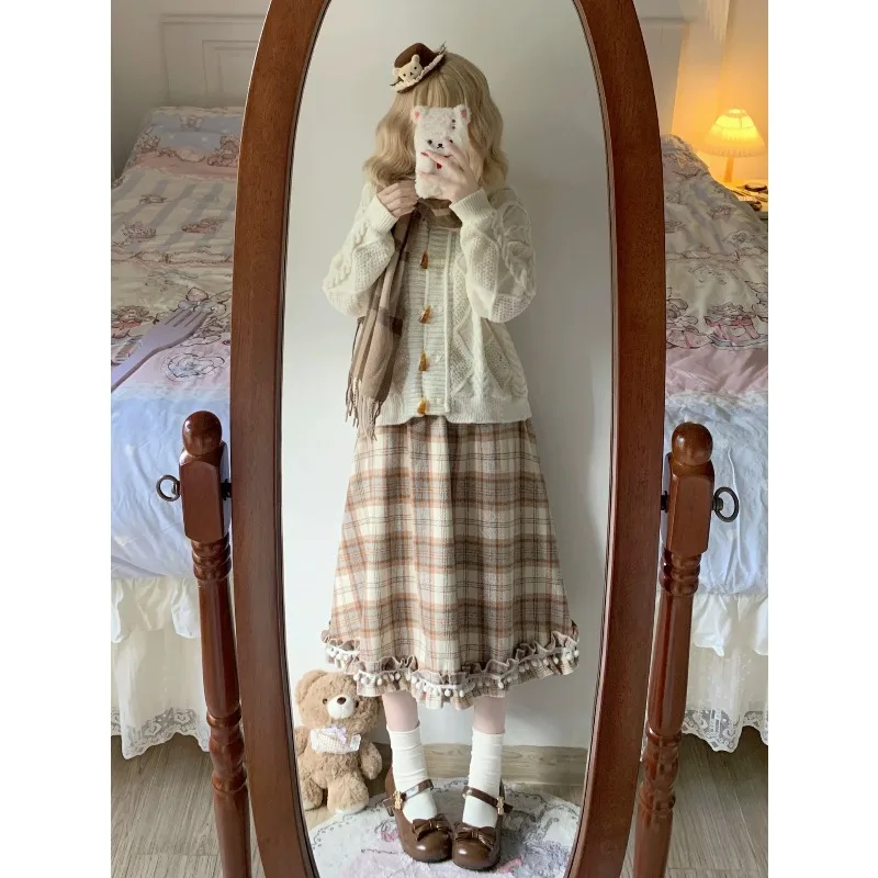 

Plaid Skirt for Women Sweet Cute French Vintage Autumn Winter Preppy Style All-match Harajuku Kawaii Skirts Y2k Clothing Chic