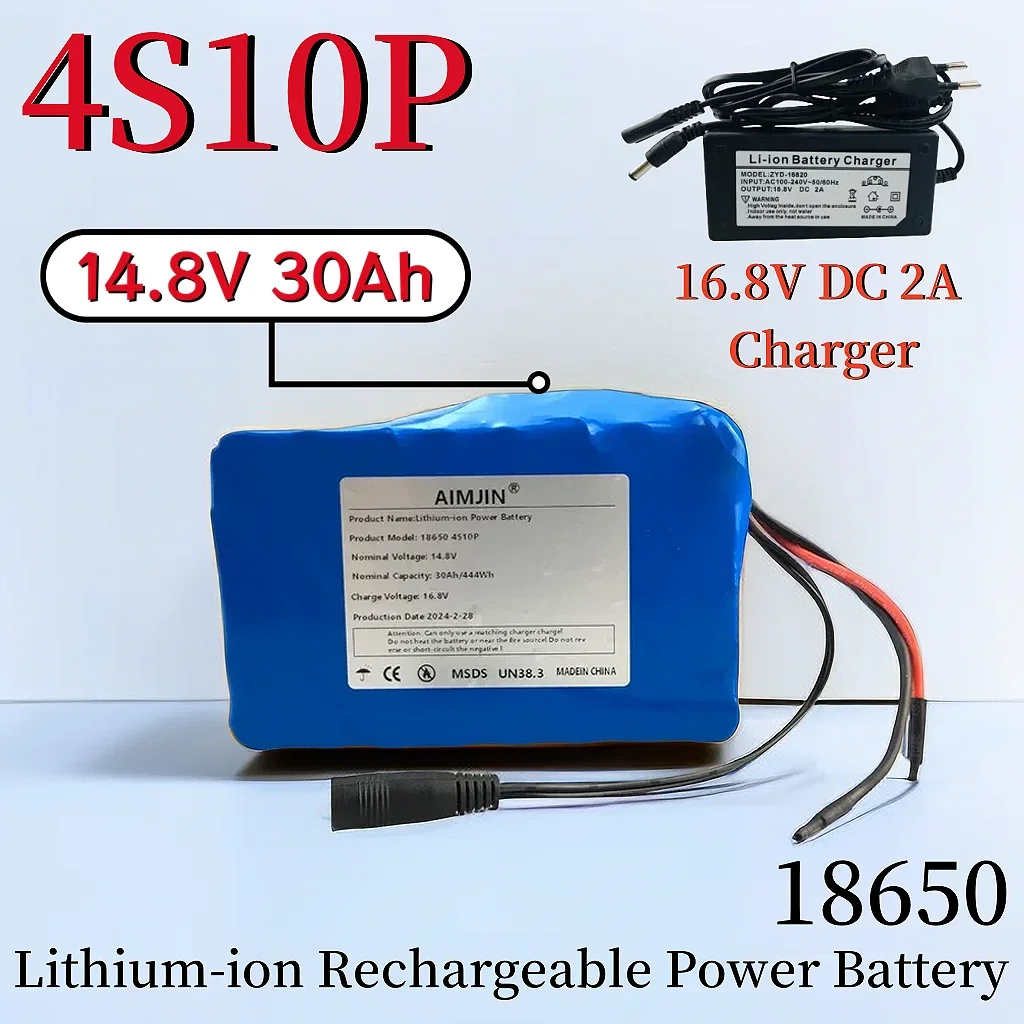 

18650 Lithium-ion Power Battery 4S10P 14.8V 30Ah 444Wh with BMS for Inverter Smart Robot High-power Equipment Etc+16.8V charger