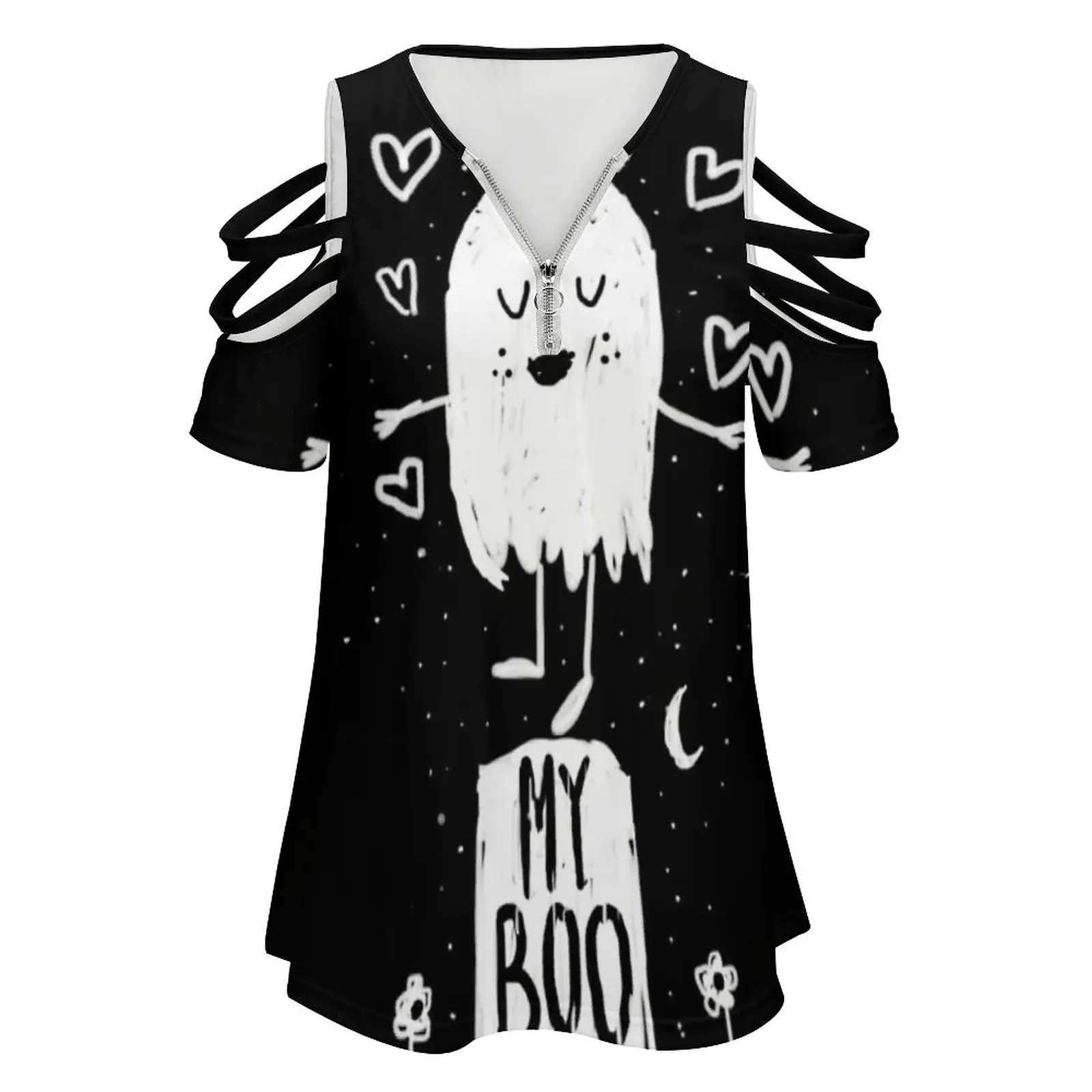 My Boo Fashion Print Women Ladies Girls T-Shirt Harajuku Round Neck Short Sleeve Tops & Tees Ghost Boo Pun Fun