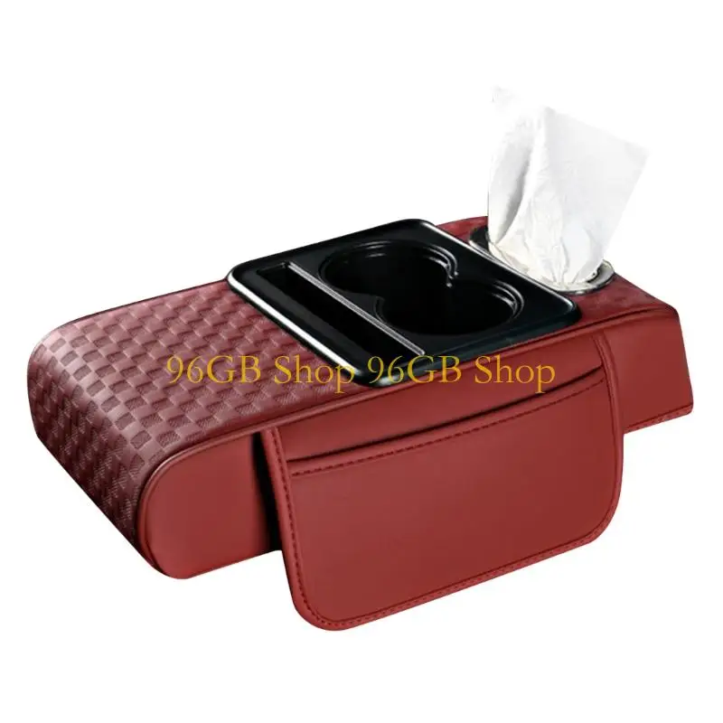 96GB Vehicle Arm Rest Cushion Elbow Support with Pocket Tissue Cup Holder Car Armrest Box Heighten Pad Quick Installation