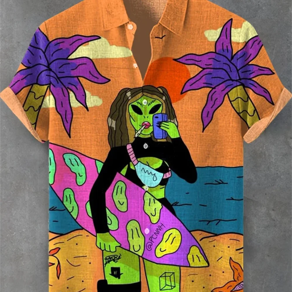 قميص كتان للرجال، طباعة المحيط، قميص بأزرار وأكمام قصيرة، عطلة شاطئ هاواي، ملابس رجالية كاجوال بمقاسات كبيرة #3