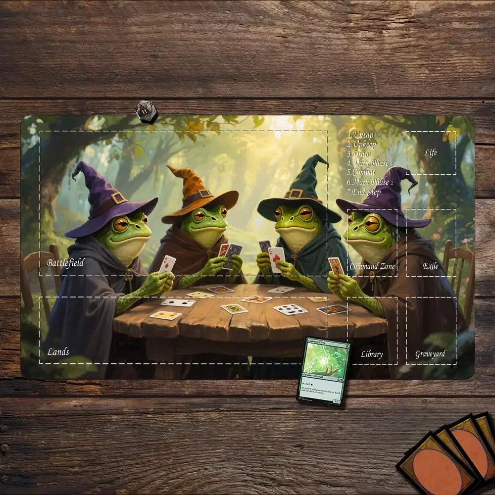 Magische Spielmatte, Karten-Gaming-Matte mit Zonen, Froschkrieger-Muster, MTG-Spielmatte, Gummi, rutschfeste Schreibtischunterlage, Gamer-Tastatur, Mauspad