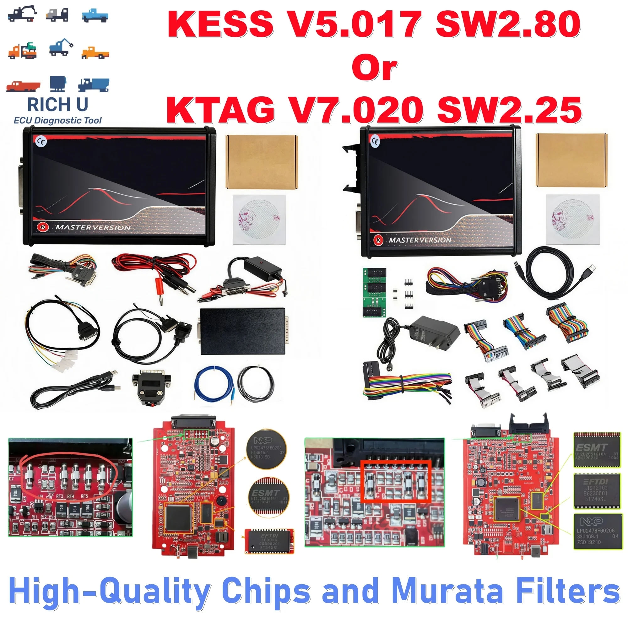 2026 Online Kess V2 V5.017 2.80 OBD KTAG 7.020 2.25 with Murata Filter Master BDM Software Car Truc ECU Programming Tuning Tool