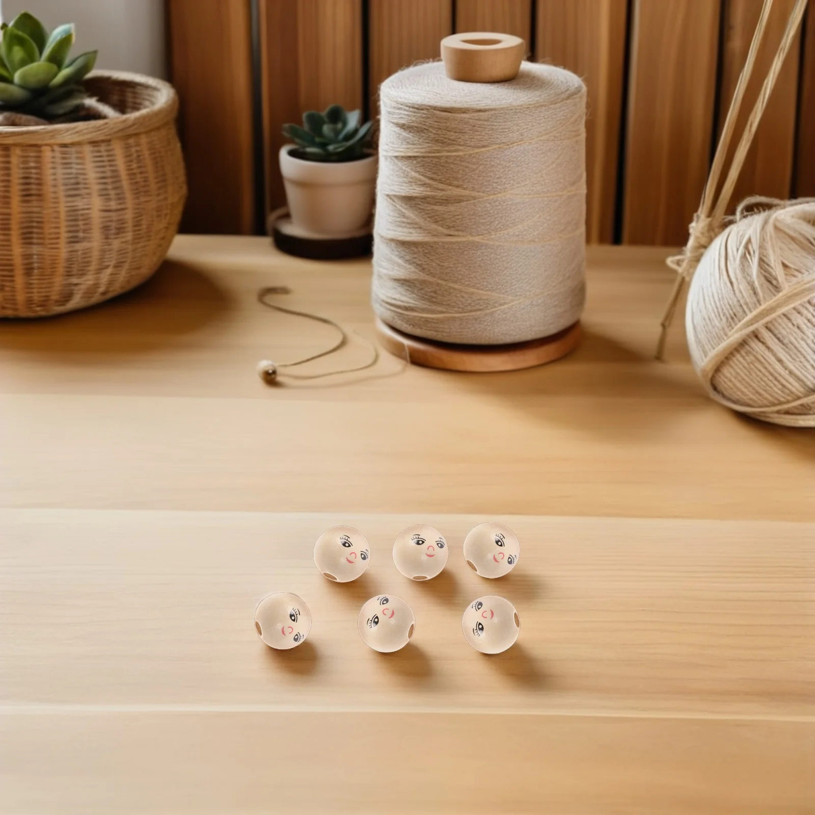 

50 Pcs Smile Face Wooden Beads Garland Necklace Handcrafts Round Natural Craft DIY Accessories Jewelry Bracelets Home Decoration