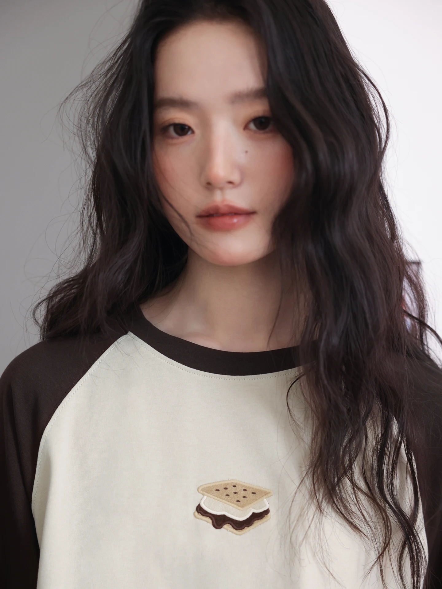 

Slimming Embroidered Long Sve Cotton T-irt Casual Loose Comfortable Base irt oulder Insert Design Breathable Skin-fr...