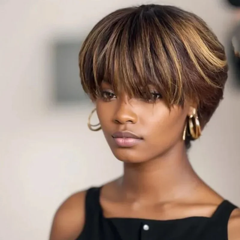 شعر مستعار بقص عابث 4/27 شعر بشري متدرج للنساء 100% شعر بشري قصير شعر مستعار مصنوع آليًا