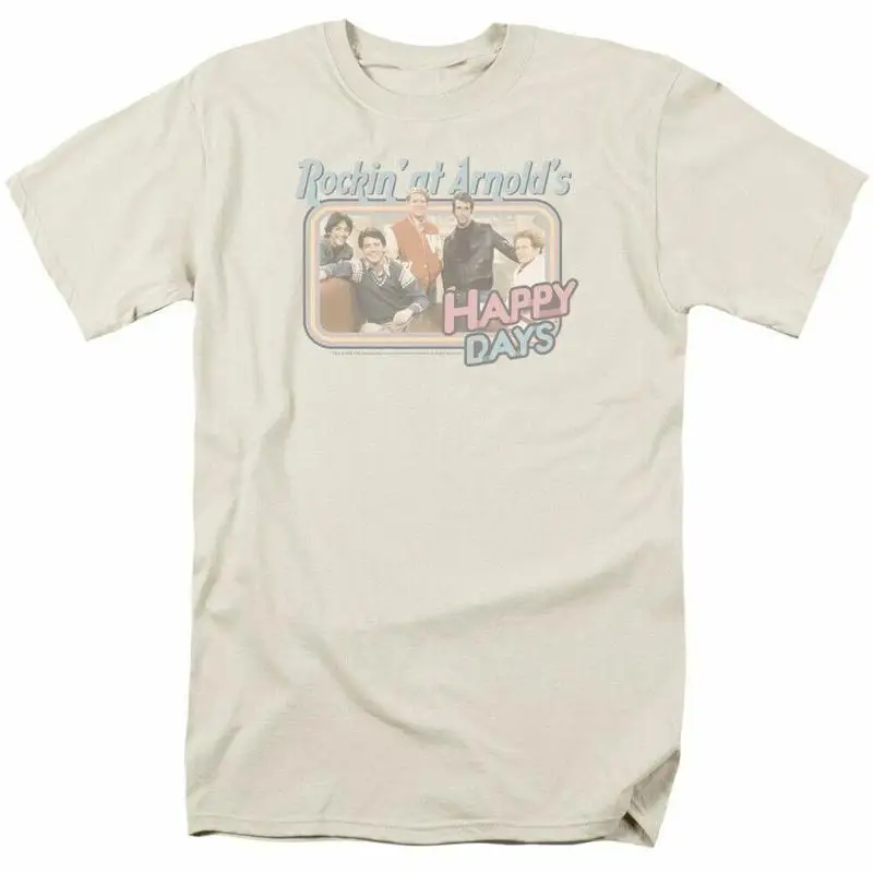 

Happy Days Rocking at Arnolds T Shirt Mens Licensed Classic TV Show Cream
