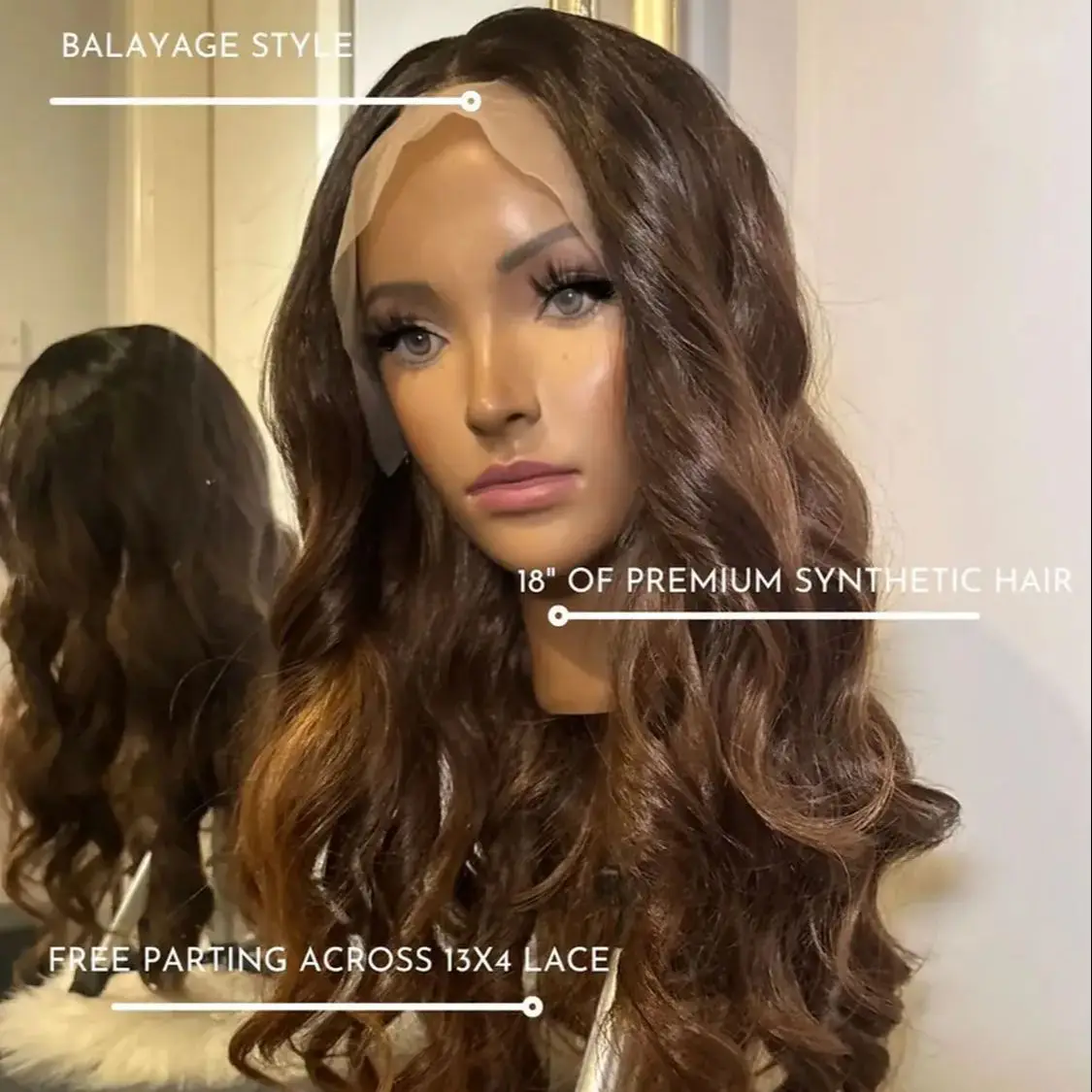 

18 Inches Ombre Chocolate Brown 13*4 HD Transparent Lace Wigs Premium Heat Resistant Fiber Wigs Middle Parting Synthetic Hair