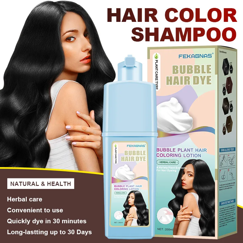 Fenkang Plant Extract Non-damage Hair Color for Men and Women Covering White Hair Plant Foam Hair Shampoo 200ml