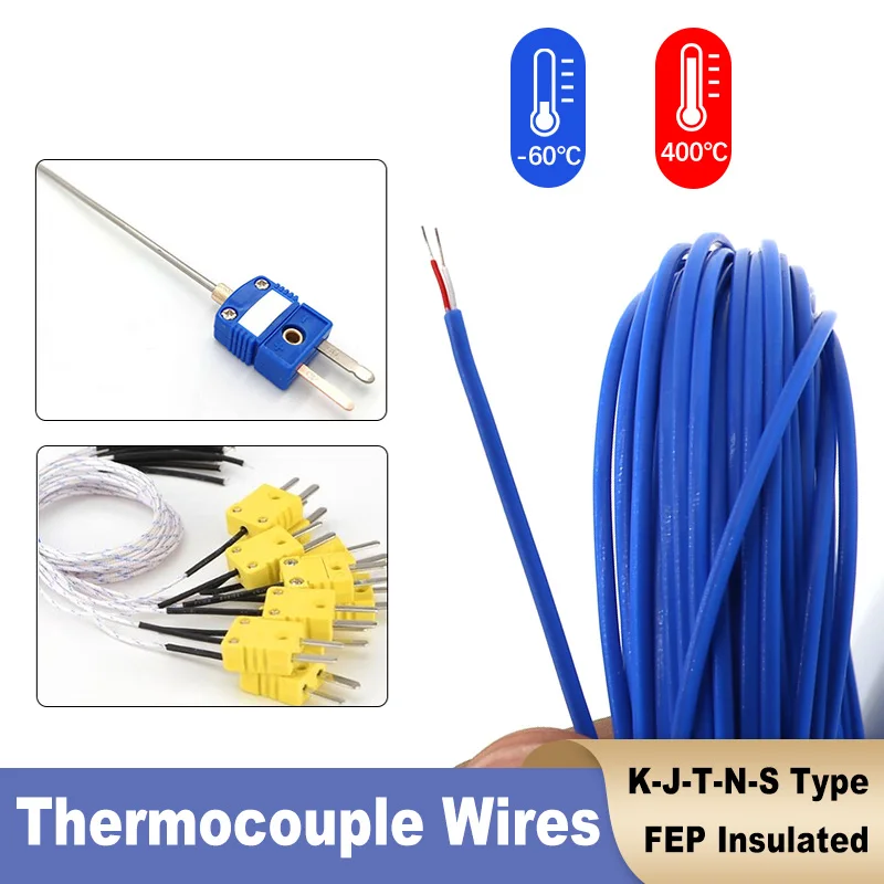 2 Cores PTFE Thermocouple Wire High Temperature Fiberglass FEP Insulated Measuring K-J-T-N-S Type Compensation Electric Cables