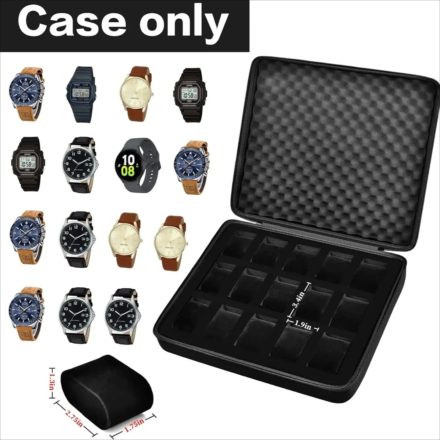 

15 Slots Watch Box /Men Watch Display Storage Case Fits All Wristwatches and Smart Watches Up To 42mm