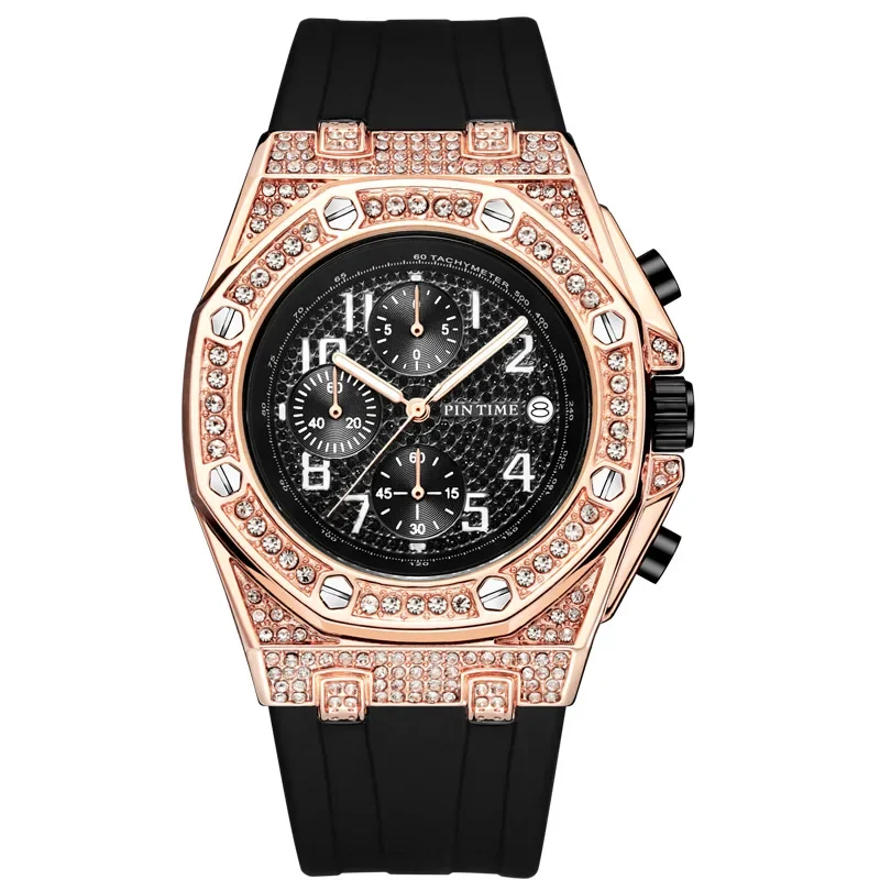 Chinese high-end men\'s watch brand retro personalized diamond inlaid large dial timing function luminous quartz watch