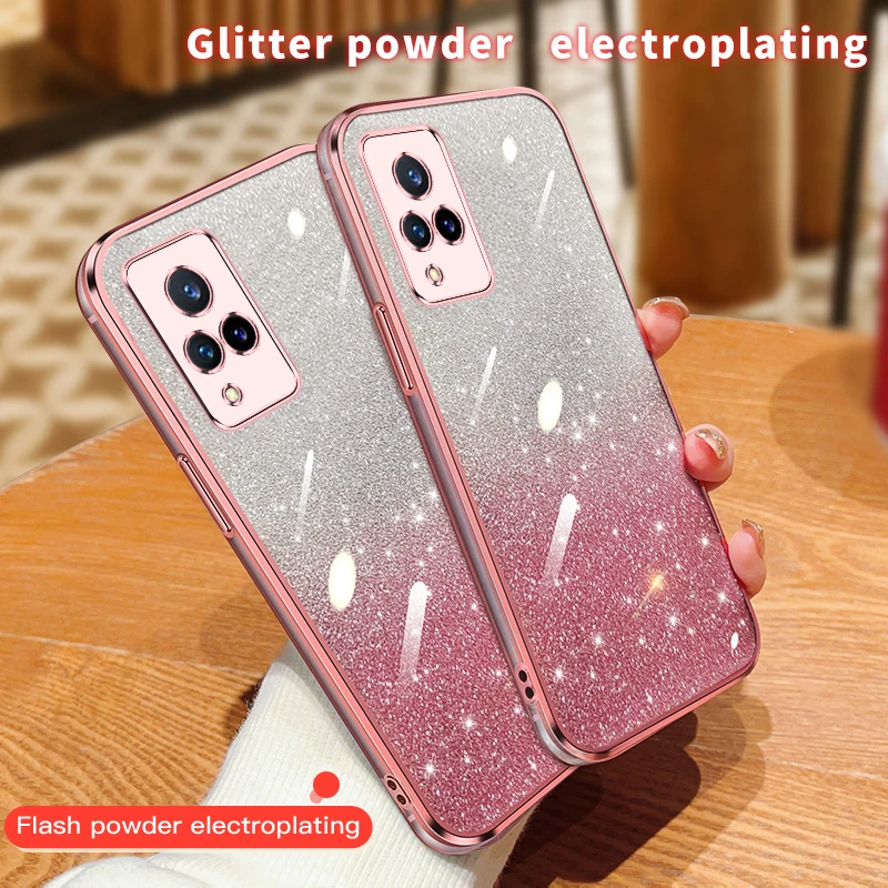 Luxury Gradient Glitter Bling Plating Case For vivo V20 V21 V21E V23 V23E V25E V27E V29E Y20 Y30 Y21 Soft Silicone Back Cover