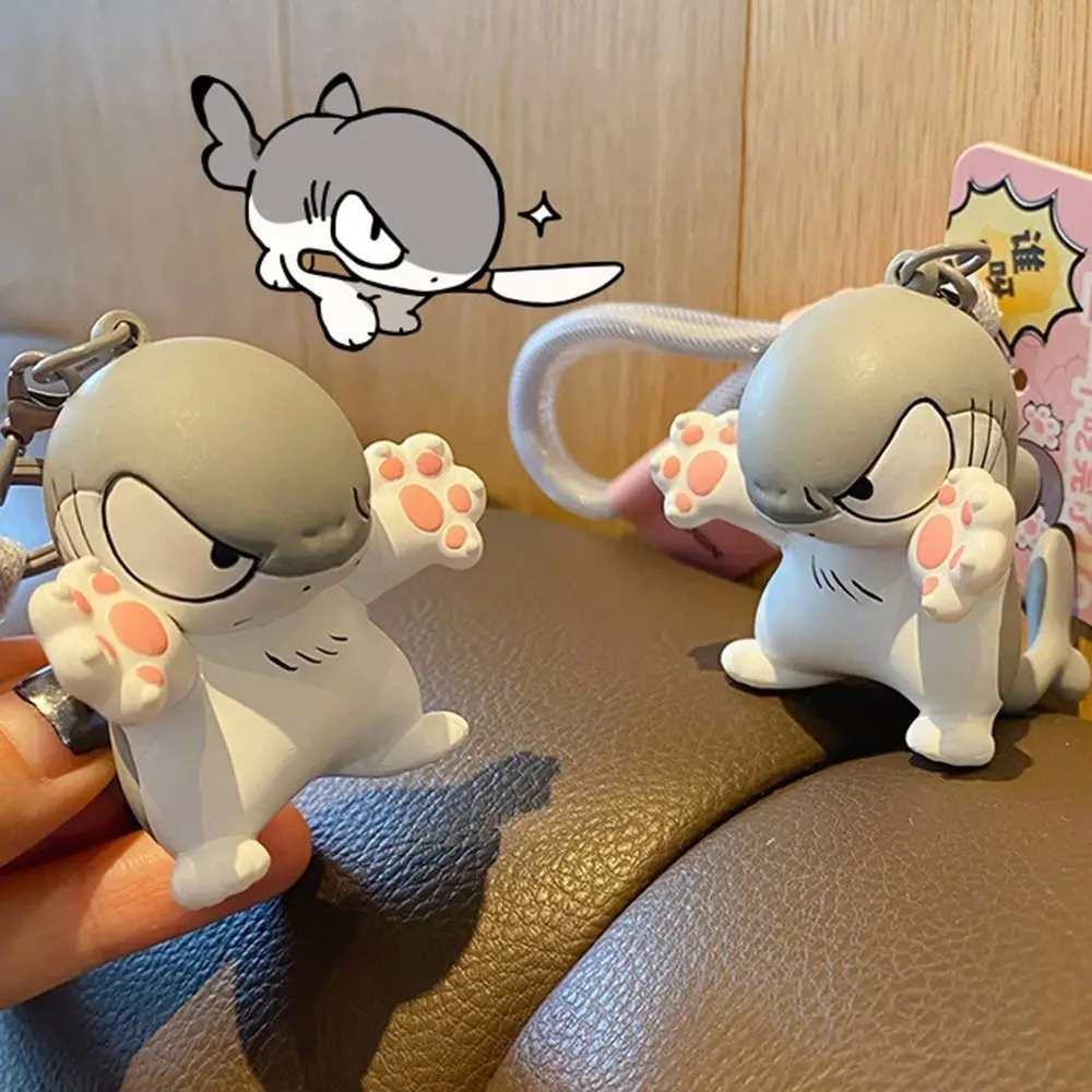 Simple Trendy Small Shark Cat Keychain Cartoon Exquisite Schoolbag Pendant Injection Molded Doll Cute Car Key Ring Student