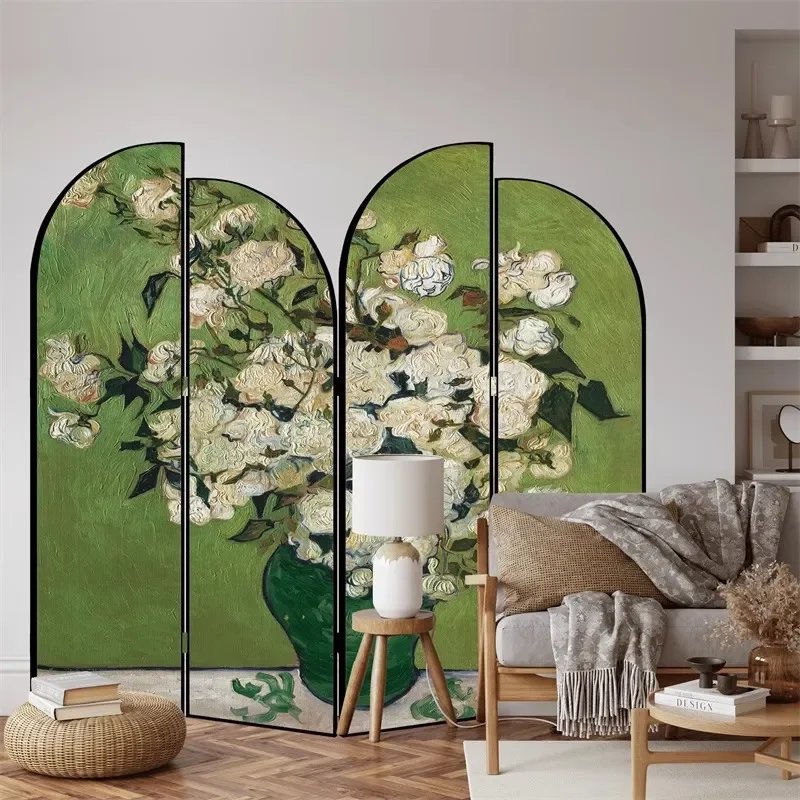for French Partition Living Room Chinese Screen Folding Mobile Bedroom Entrance Decoration Blocking Modern Home Folding