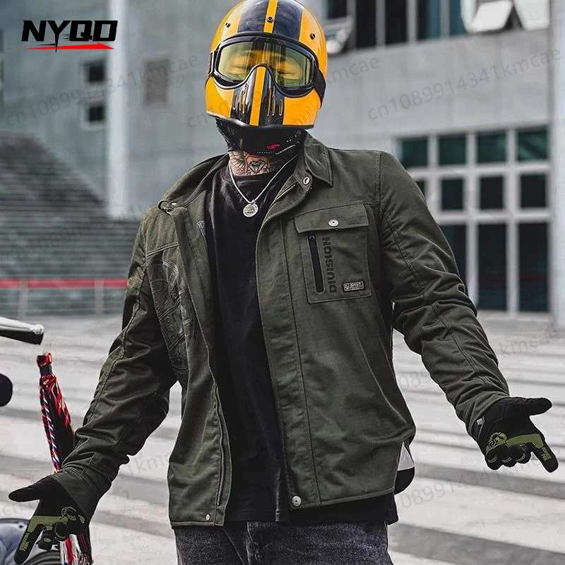 

DUHAN Retro Motorcycle Shirt Wear Resistant Motorcycle Cycling Clothing Reflective Motocross Jacket Vintage Moto Jacket