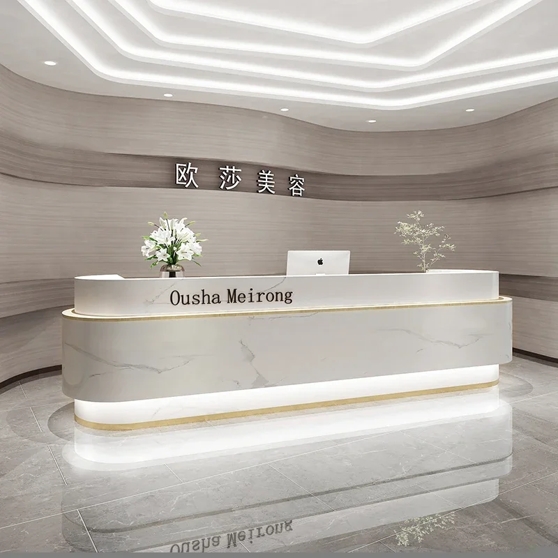 

Luxury Podium Front Desk Restaurant Spa Banco Accessories Counter Reception Desk Customizable Bureau Meuble Luxury Furniture