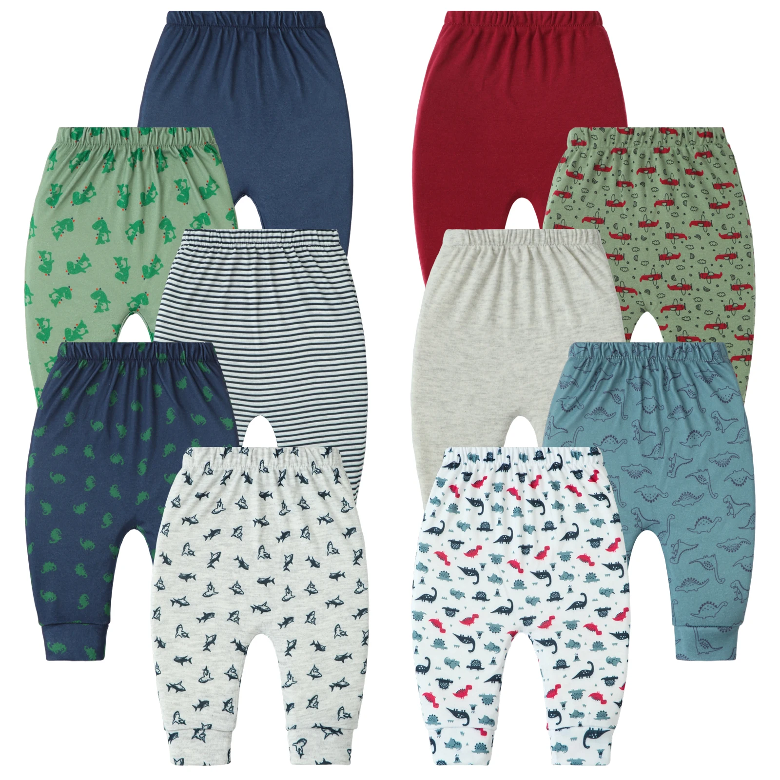 

10 Pack Baby Pants for Boys & Girls, Toddler Pull on Sweatpant, Joggers Infant Leggings for 3M-3Y, Cute Printed Babies Bottoms