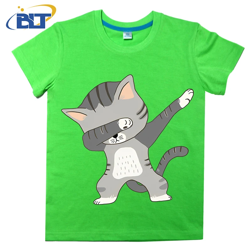 Dabbing Cat Printed Kids T-shirt Summer Cotton Short Sleeve Casual Tops Suitable for Boys and Girls