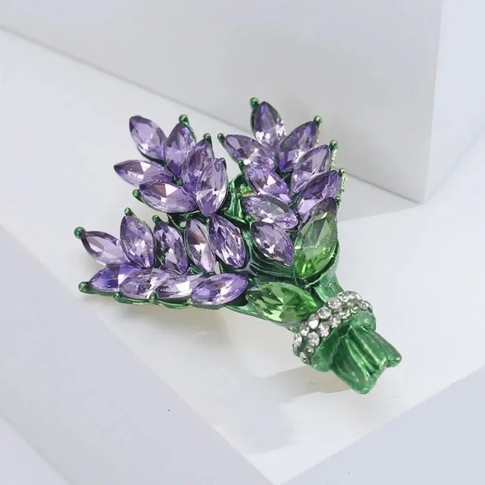 Crystal Lavender Brooch Flower Lavender Crystal Lavender Lapel Pins Exquisite Elegant Rhinestone Lavender Shape Pin Ornament