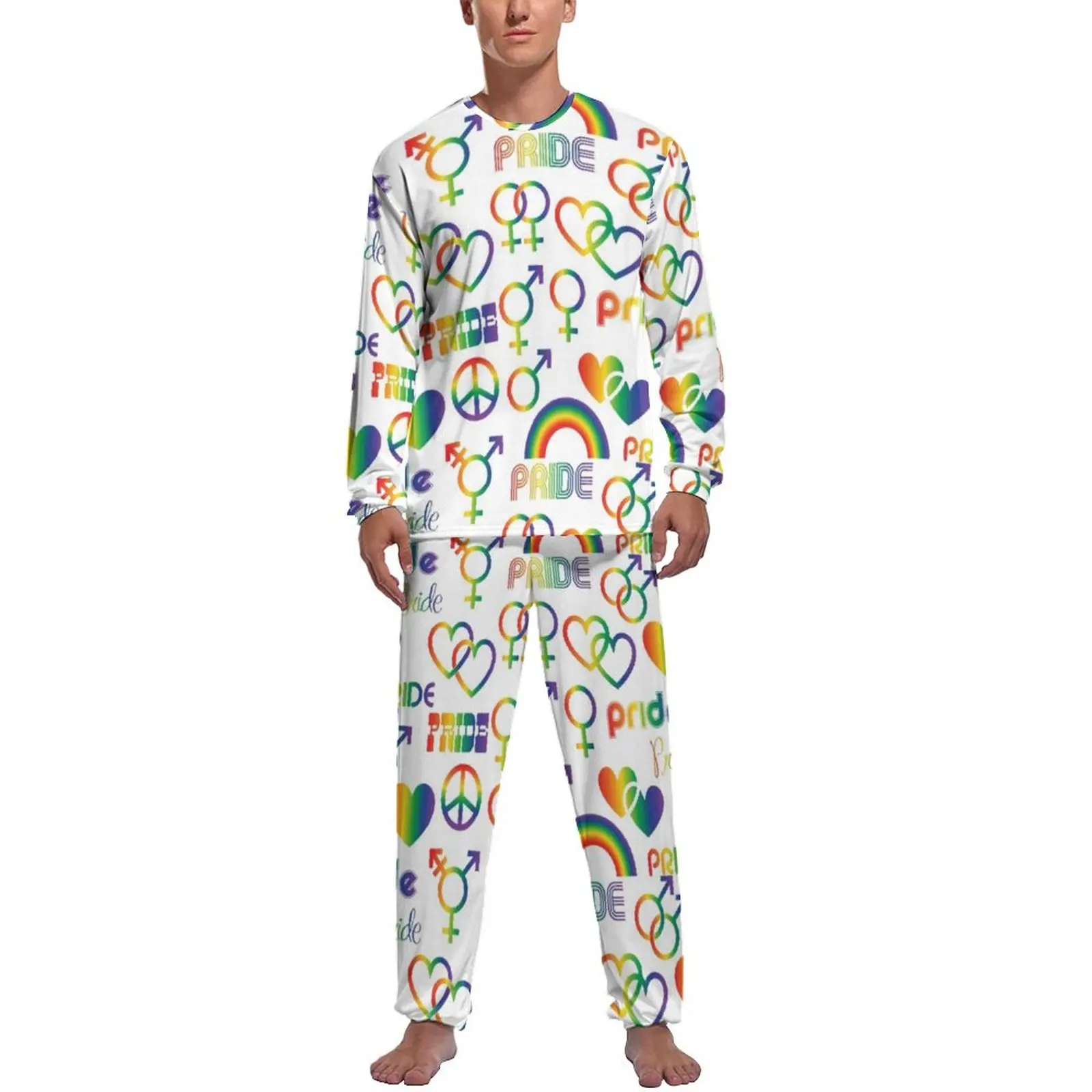 

Gay Pride Pajamas Winter 2 Piece LGBT Love Retro Pajamas Set Men Long Sleeve Casual Custom Sleepwear