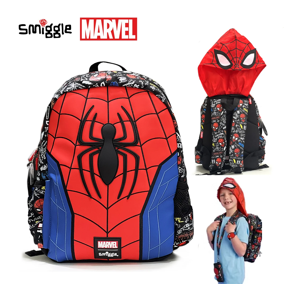 MINISO Marvel Kinderschultasche, Smiggle-Rucksack für Jungen von 7–16 Jahren, 40,6 cm, wasserdichte Lunchtasche für Studenten, schönes Federmäppchen