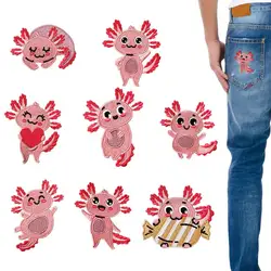 Kids Iron On Patches 8pcs Axolotl Patches For Clothing Repair Embroidered Appliqué Patches For Jeans Jackets T-shirts Dresses