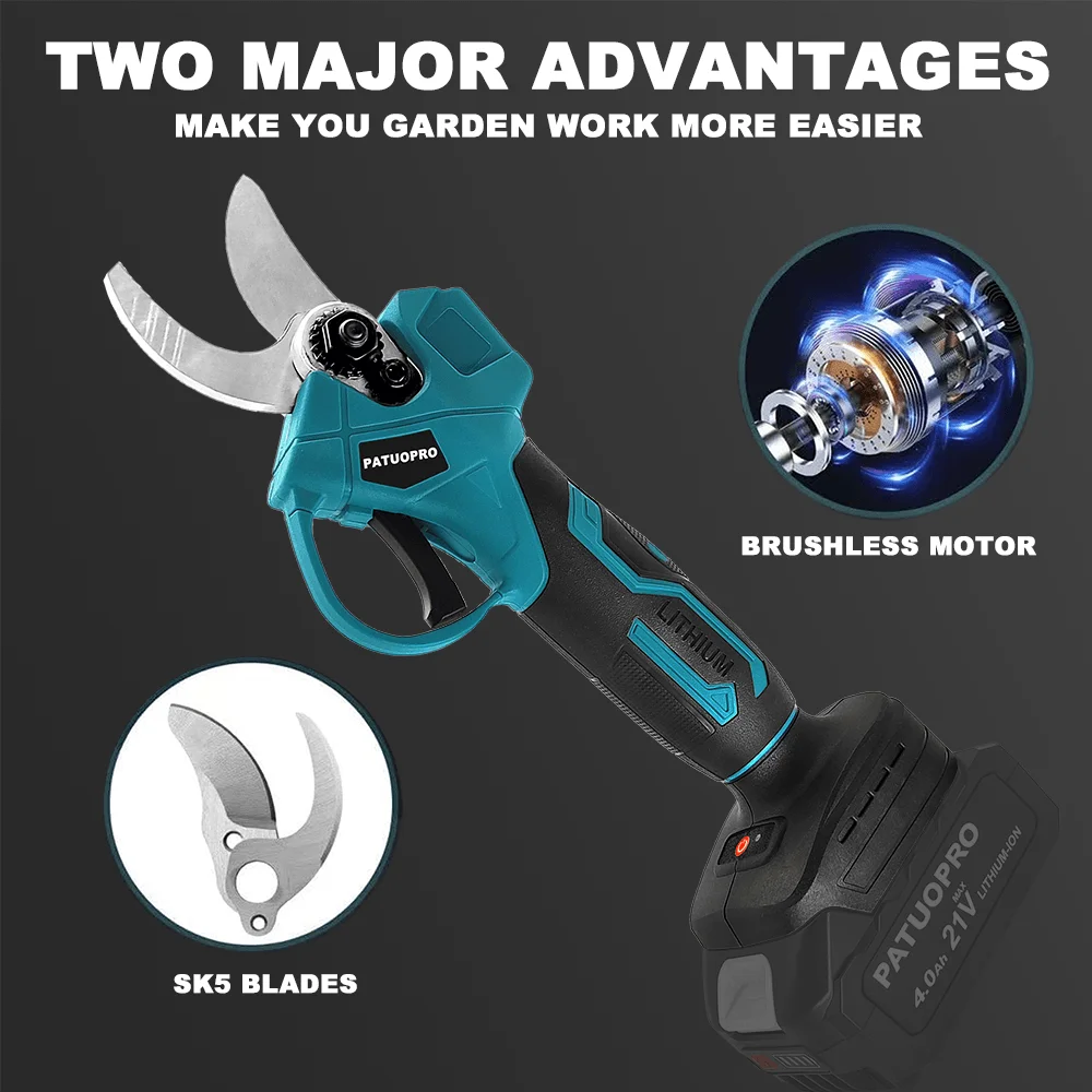30MM Cordless Brushless Electric Pruning Shears Fruit Tree Pruner Branches Cutter Power Tools For Makita 18V Battery(No Battery)