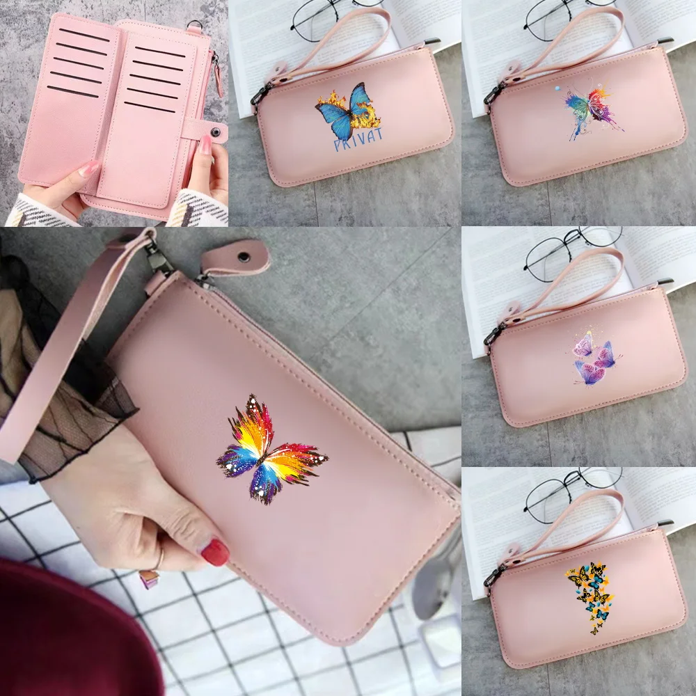 Women Wallets Zipper PU Leather Butterfly Print Coin Purse Mini Key Chain Wallet Multi-card Bit Card Holder Card Holder Clutch