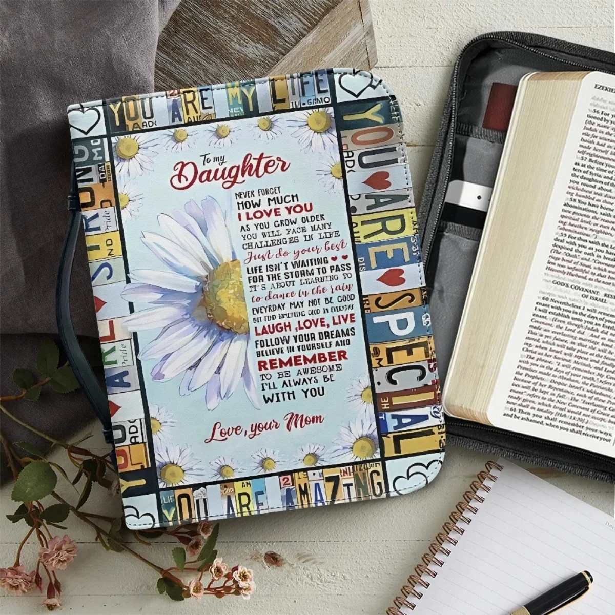 Your Daughter's Sunflower Handbag Blessings High Quality Leather Bible Cover Box Christian Bible Study Book Case New Fashion