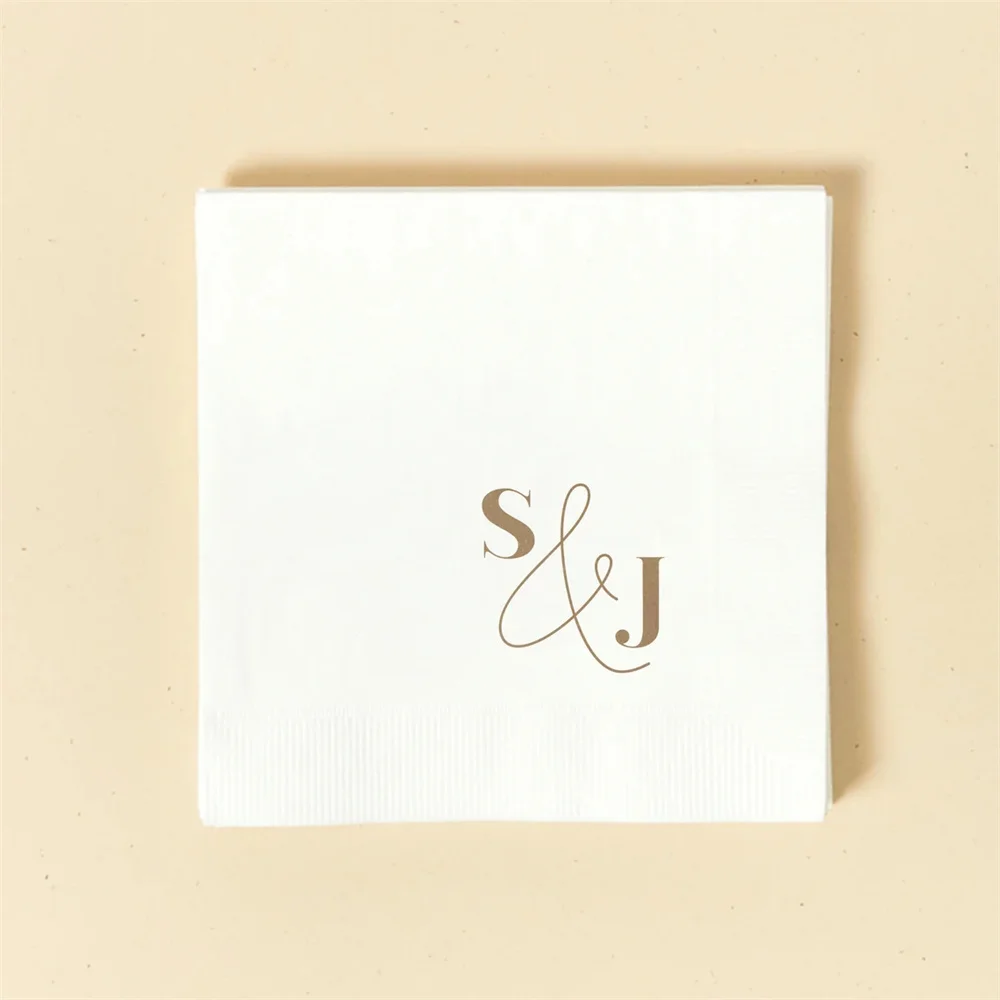 50PCS Bold & Modern Initials Napkin - Personalized Custom Printed Cocktail Napkin, Bar Napkins