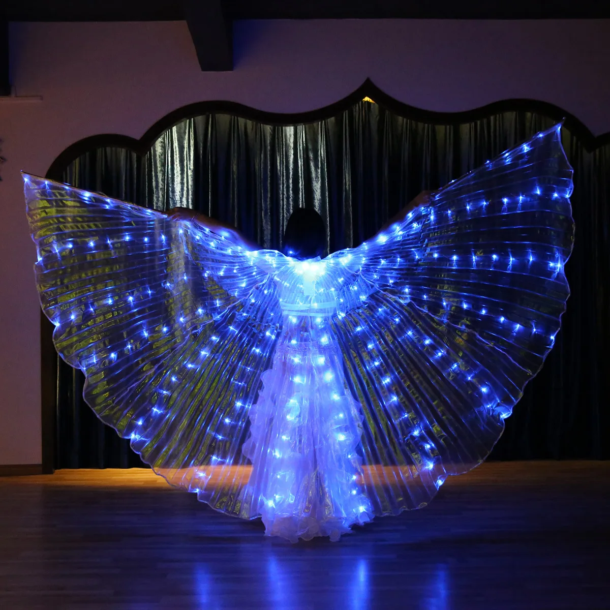 Dança do ventre azul alas led asas para dança adulto desempenho fluorescente borboleta isis asas carnaval festival outfit varas