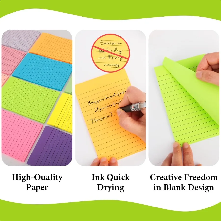 12 Pads Lined Sticky Notes 4x6 Sticky Notes with Lines SelfStick Note Pads 12 Bright Multi Colors Big Rectangular Sticky Note f