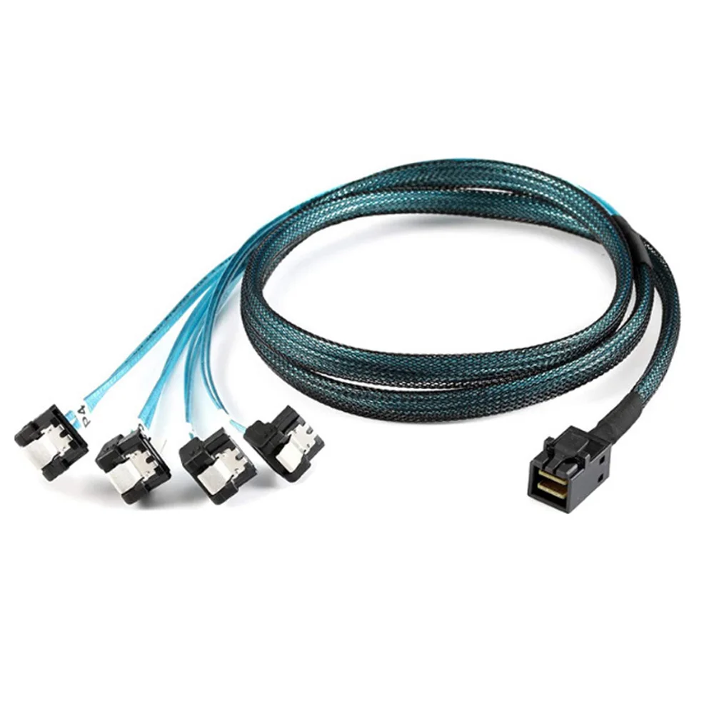 كابل SFF-8643 Mini-SAS إلى SATA، كابل SFF-8643 إلى SATA Breakout SFF 8643 إلى 4X SATA Mini SAS HD إلى SATA 90 درجة الزاوية اليمنى