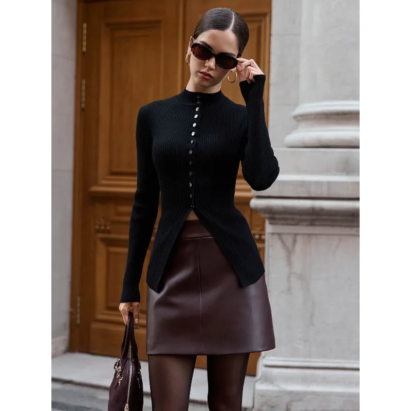 2025 Maglione cardigan monopetto aderente elegante da donna alla moda invernale 2021, maglione caldo con strato interno slim fit