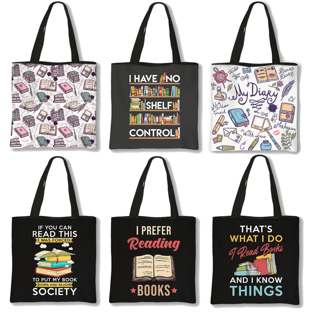 Librarian Books Lover Print Handbag I Have No Shelf Control Canvas Shopper Bag Large Capacity Bags Ladies Reusable Tote Gift