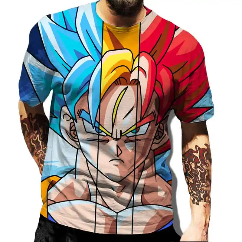 2024 New Fashion Dragon Ball 3D T-shirt Summer Short Sleeve O-Neck Goku Vegeta Men\'s Casual Shirt Boys\'