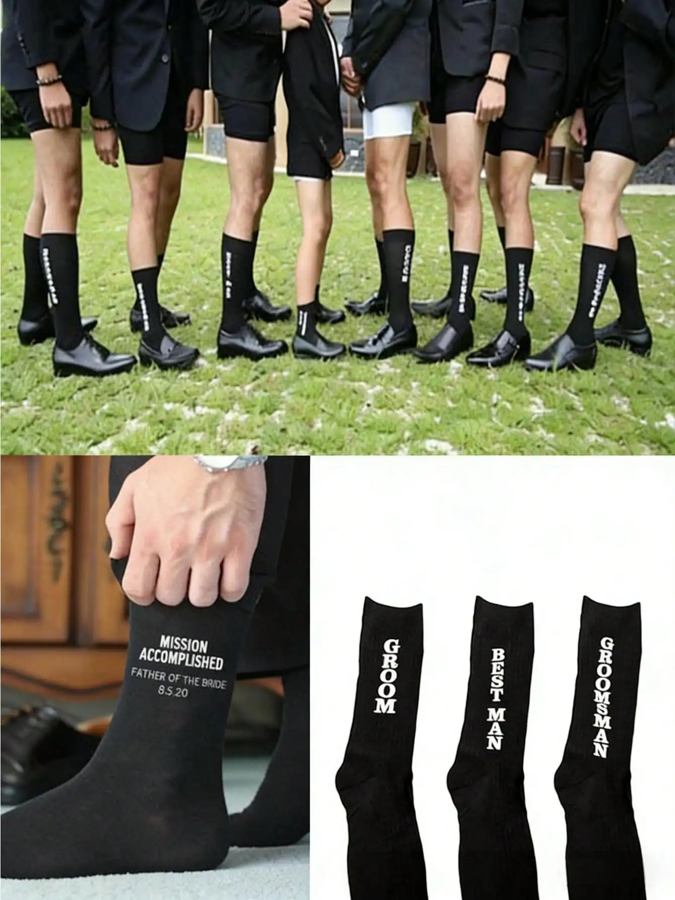 1/3 Pair of Wedding Groom's Best Man Socks, New Style Wedding Socks, Black, Long, Breathable and Comfortable